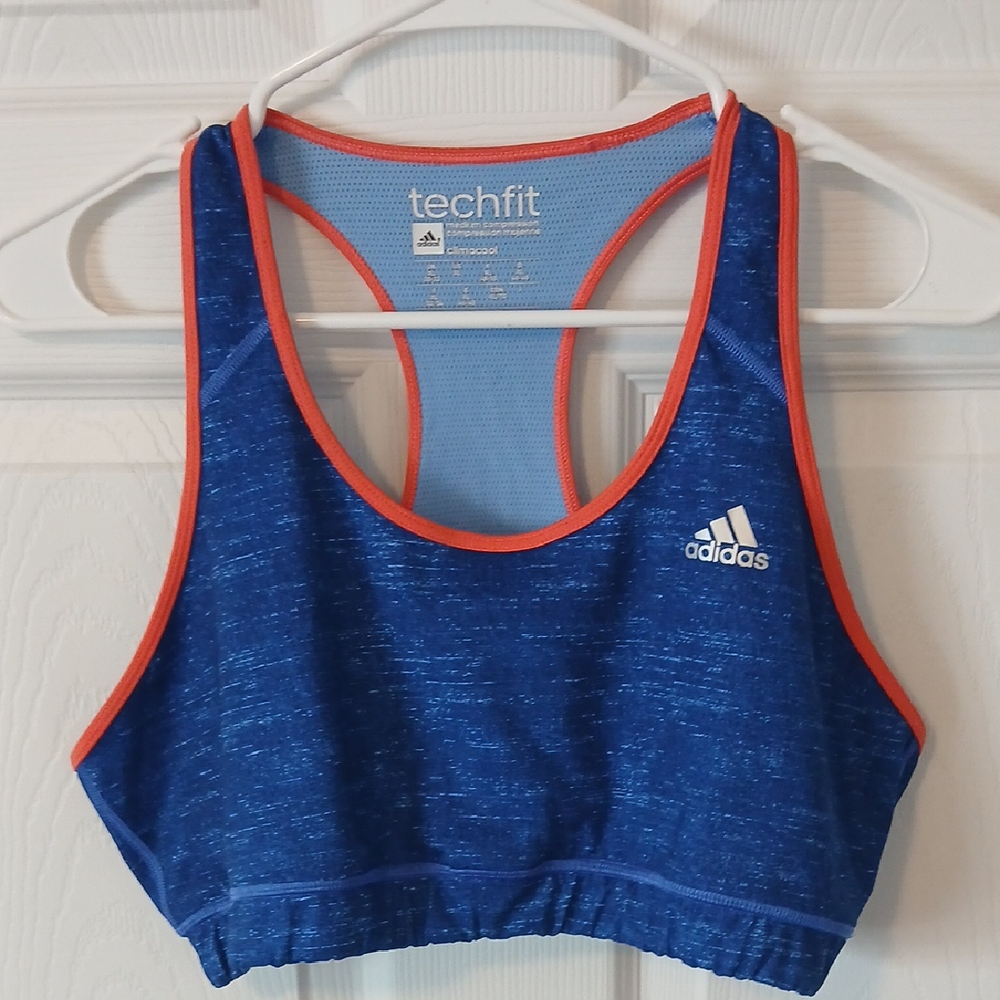 Adidas Women's Blue Sports Bra with Orange Trim techfit climacool XL